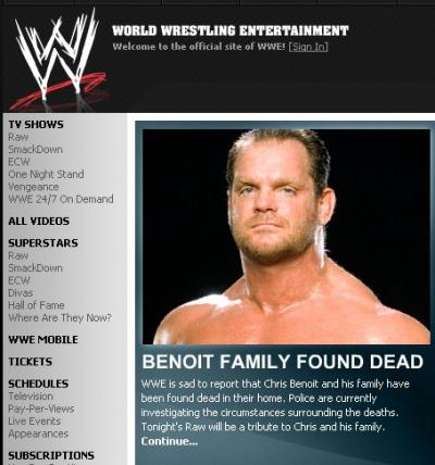 ‘WWE 스타’ 크리스 벤와 가족과 사망한채 발견