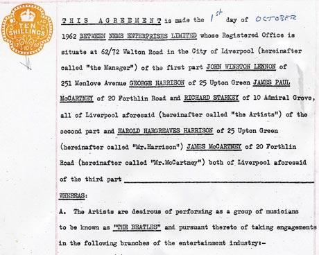 비틀즈의 ‘최초 계약서’ 경매 나온다