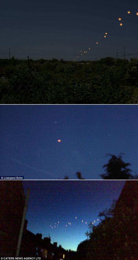 “혹시 UFO?“…밤하늘에 늘어선 의문의 불빛