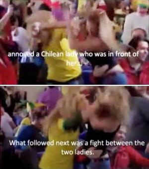 월드컵 브라질 vs 칠레 여성팬 ‘살벌 싸움’