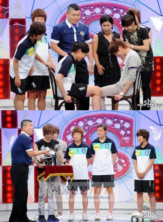 여자축구대표팀 문소리, ‘스타킹’서 이특 ‘온유와 설레는 허벅지 대결