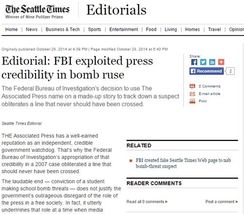 美FBI, 테러범 잡기위해 ‘짝퉁 뉴스사이트’ 제작 논란