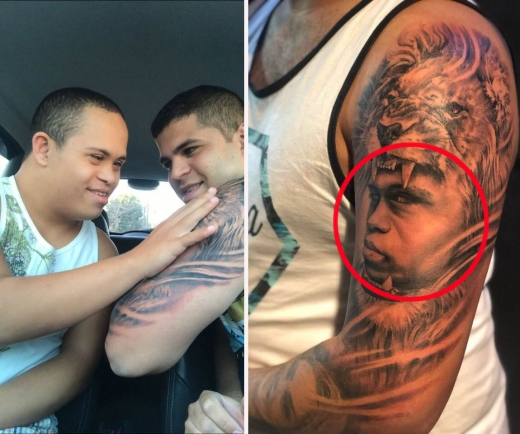 다운증후군 동생 얼굴을 자신의 팔에 새긴 형 (영상)