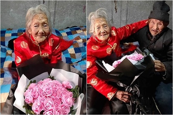 100세 앞둔 中 노부부, 증증손녀 도움으로 82년 만에 혼례