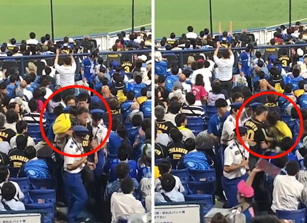 상대팀 관중과 시비 끝에 안고 있던 아들 던진 日야구팬 논란