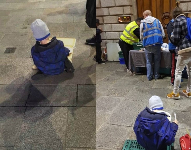 길바닥에 종이박스 깔고 밥먹는 아일랜드 5살 홈리스 소년 논란