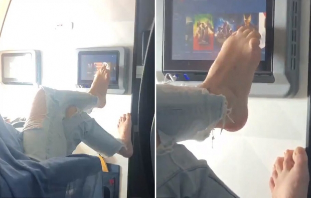 발가락으로 터치스크린 ‘쓱쓱’…美 여객기 위생불결女 논란