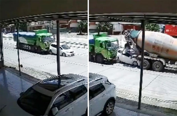 ‘천운’이네…종잇장처럼 구겨진 차량서 생존한 中 운전자