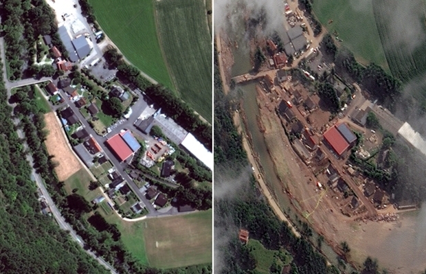 [지구를 보다] 홍수가 할퀴고 간 獨 마을…위성으로 본 전과 후