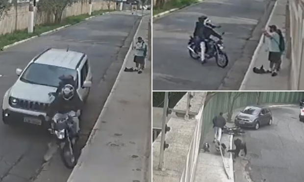 오토바이 2인조 무장강도 차로 밀어버린 운전자 (영상)