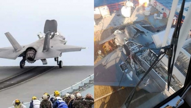 英 항공모함서 이륙 중 바다로 추락한 F-35B 추정 사진 공개
