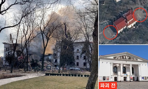 ‘아이들 있다’ 써놨는데…‘수백명 대피’ 마리우폴 극장 폭격당해