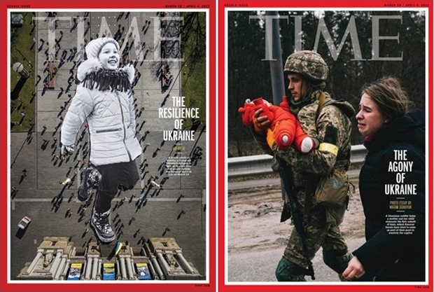 타임지 표지 속 아기와 45m ‘거인 소녀’…“우크라 난민 문제 조명”
