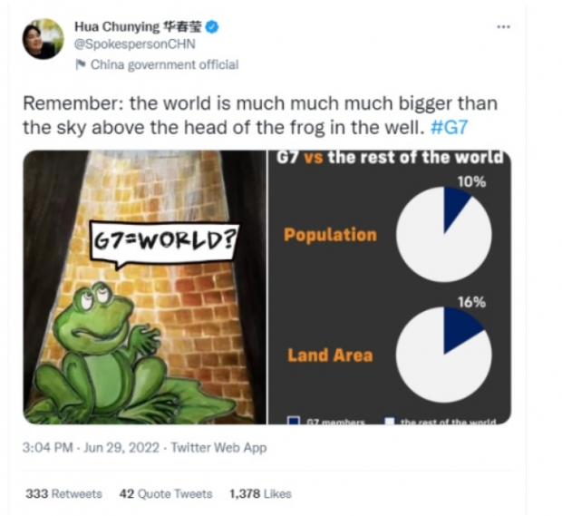 ‘중국의 입’ 화춘잉 외교부 대변인 “G7은 우물 안 개구리” 조롱