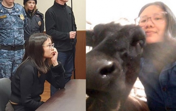 악명높은 美 비건 운동가, 러 모스크바 광장서 ‘송아지 동행’ 시위