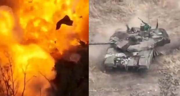 [포착] 러 최신예 전차 T-90M, 대전차미사일 한방에 ‘화르르’