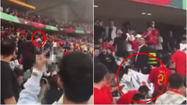 도넘은 중국 축구팬…태극기 든 여성에 ‘가운뎃손가락’