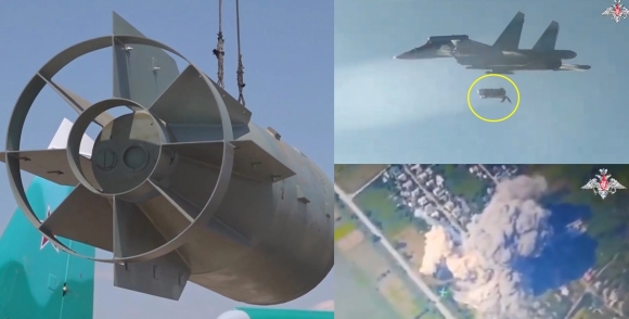 [포착] ‘괴물 폭탄’에 쑥대밭…러 3300㎏ ‘활공폭탄’ 투하 영상 공개