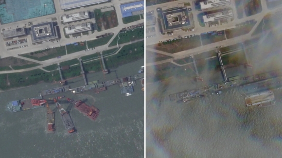 [포착] 방사능 유출은?…중국 최신예 핵잠수함 정박 중 침몰했나