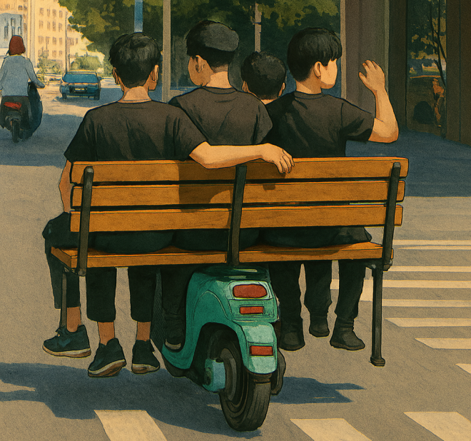 ‘청소년의 짜릿한 상상력?, 목숨 건 무모한 곡예?’ 스쿠터에 벤치 싣고 도심 누빈 중학생들 논란