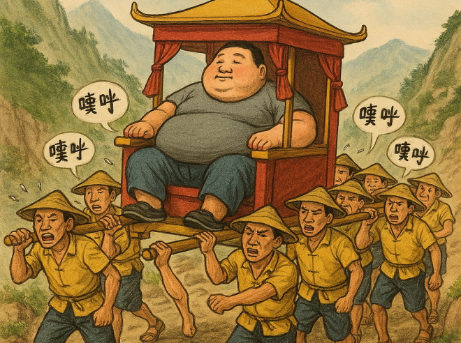 돈이면 뭐든지! 130㎏ 남성, 430만원짜리 ‘프리미엄 가마’로 정상 등정