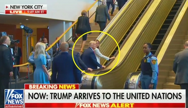 유엔 에스컬레이터 일부러 고장 냈나?…트럼프 ‘뒤끝 작렬’ 연설 (영상)