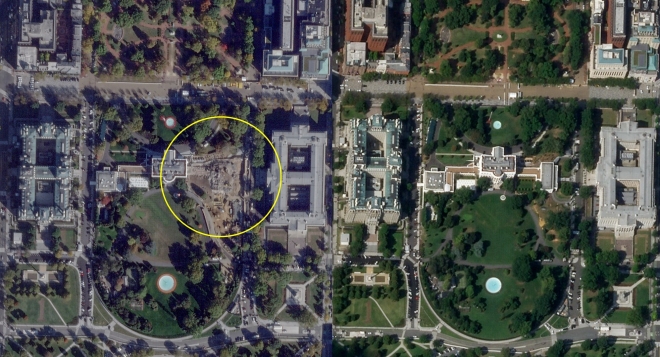 다 부셨네…위성으로 본 철거된 백악관 이스트윙 전과 후