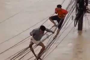 (영상) 전선 매달려 필사 탈출…초대형 홍수 덮친 태국