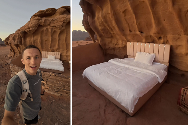 (영상) 여기서 1박 가능?…사막 한복판 침대만 덩그러니