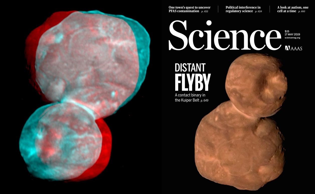 사이언스 표지(오른쪽)와 3D로 제작된 울티마 툴레 이미지. 출처=NASA