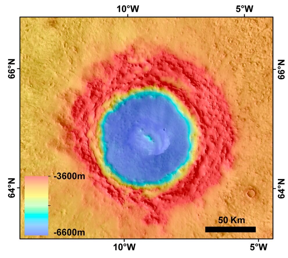 로모노소프 크레이터의 지형도. 출처=NASA/JPL/USGS