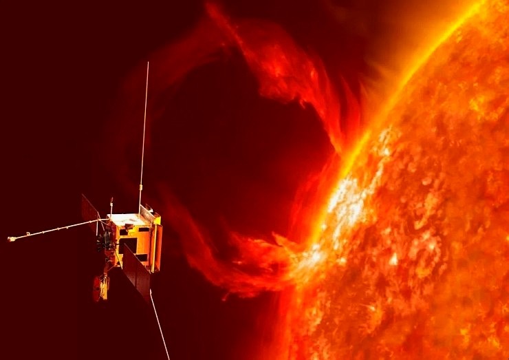 역사상 최초로 태양 극지를 탐사하는 솔라 오비터 상상도. 사진= ESA/ATG medialab; Sun: NASA/SDO/P. Testa (CfA)