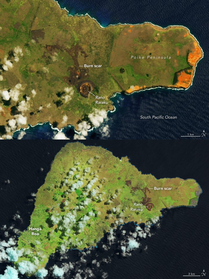 지난 14일 랜드샛9으로 촬영한 이스터섬의 모습. 사진=NASA