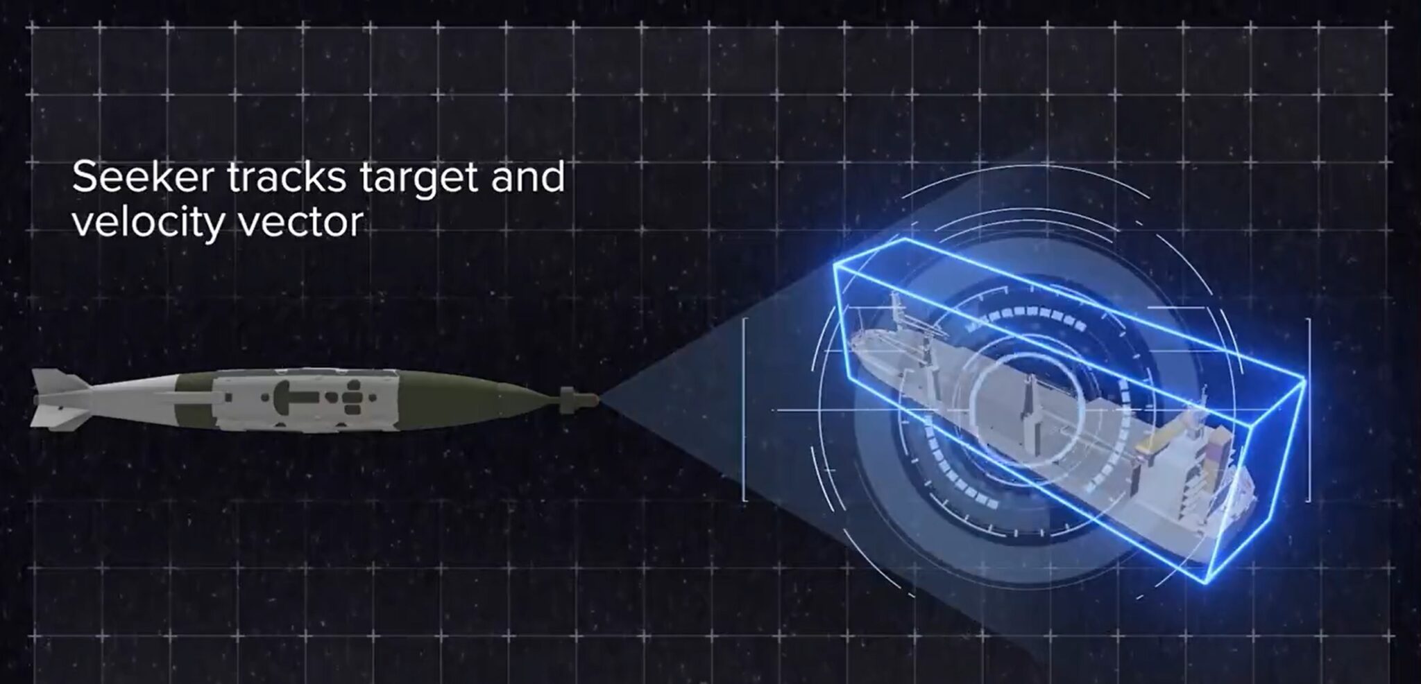 목표한 수상함정을 인식하는 퀵싱크 시커 컴퓨터 그래픽. 출처 미 공군 연구소 유튜브 캡쳐