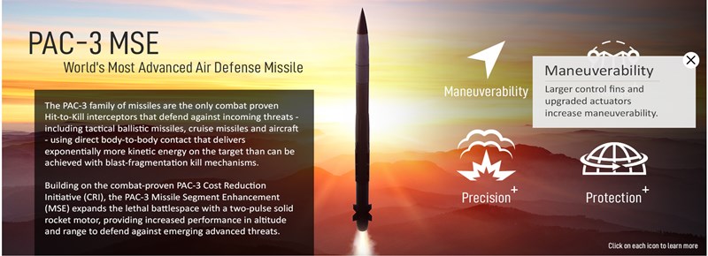 PAC-3 MSE의 기동성, 정밀도, 사거리, 방어능력 홍보자료. 출처 록히드마틴