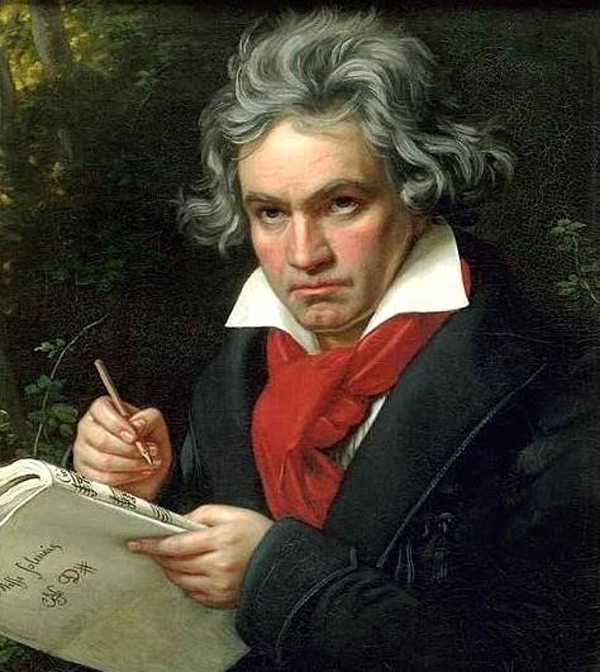 베토벤 초상화 중에서 가장 유명한 이 작품은 요제프 카를 슈틸러(Joseph Karl Stieler)의 1820년 작품이다. 이 초상화는 베토벤이 작곡하고 있는 모습을 담은 점, 강렬한 눈빛이 머플러의 붉은 색과 어울러지는 점, 베토벤이 좋아했던 숲 속을 배경으로 그렸다는 점에서 다른 작품들과 차이가 있다.