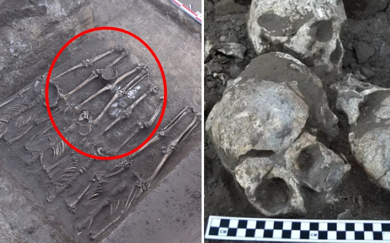 중국 북동부 헤이룽장성에서 발견된 머리 없는 참수된 유골(왼쪽)과 인근 지역에서 발견된 머리 유골(오른쪽). 사진=미국 텍사스 A&M대학 연구진