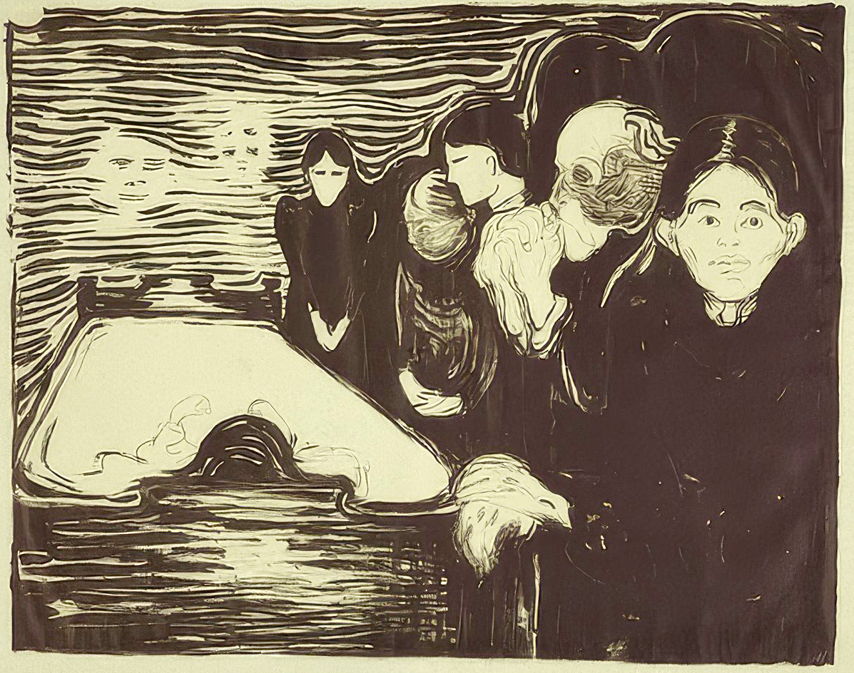 뭉크, ‘죽음과의 싸움’, 1896, 석판화, 39.5x50cm, 알베르티나 미술관.