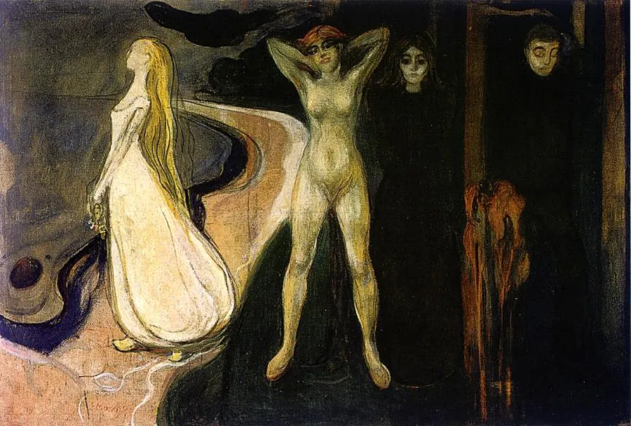 뭉크, ‘여인의 세 시기: 스핑크스’, 1895, 캔버스에 유채, 164x250cm, 라스무스 메이어 컬렉션. thumbnail - 뭉크, ‘여인의 세 시기: 스핑크스’, 1895, 캔버스에 유채, 164x250cm, 라스무스 메이어 컬렉션.