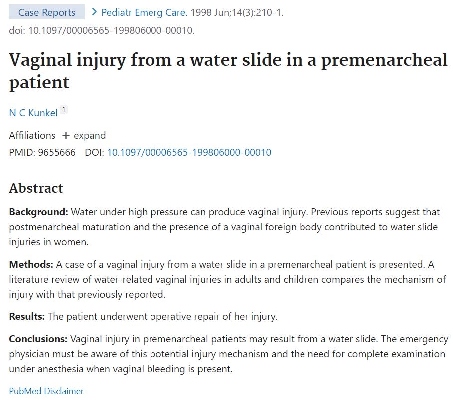 고압의 물이 여성의 질에 들어가면 심각한 손상을 입게 될 수 있다는 연구 내용. 미국 국립 의학 도서관 홈페이지 캡처