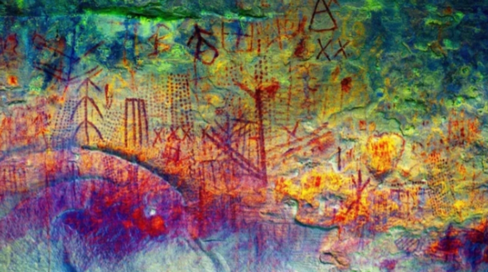 베네수엘라 카나이마국립공원에서 발견된 암벽화 중 일부. 그림의 디자인을 확인하기 위해 색보정을 한 이미지다. 시몬볼리바르대학 연구진 제공