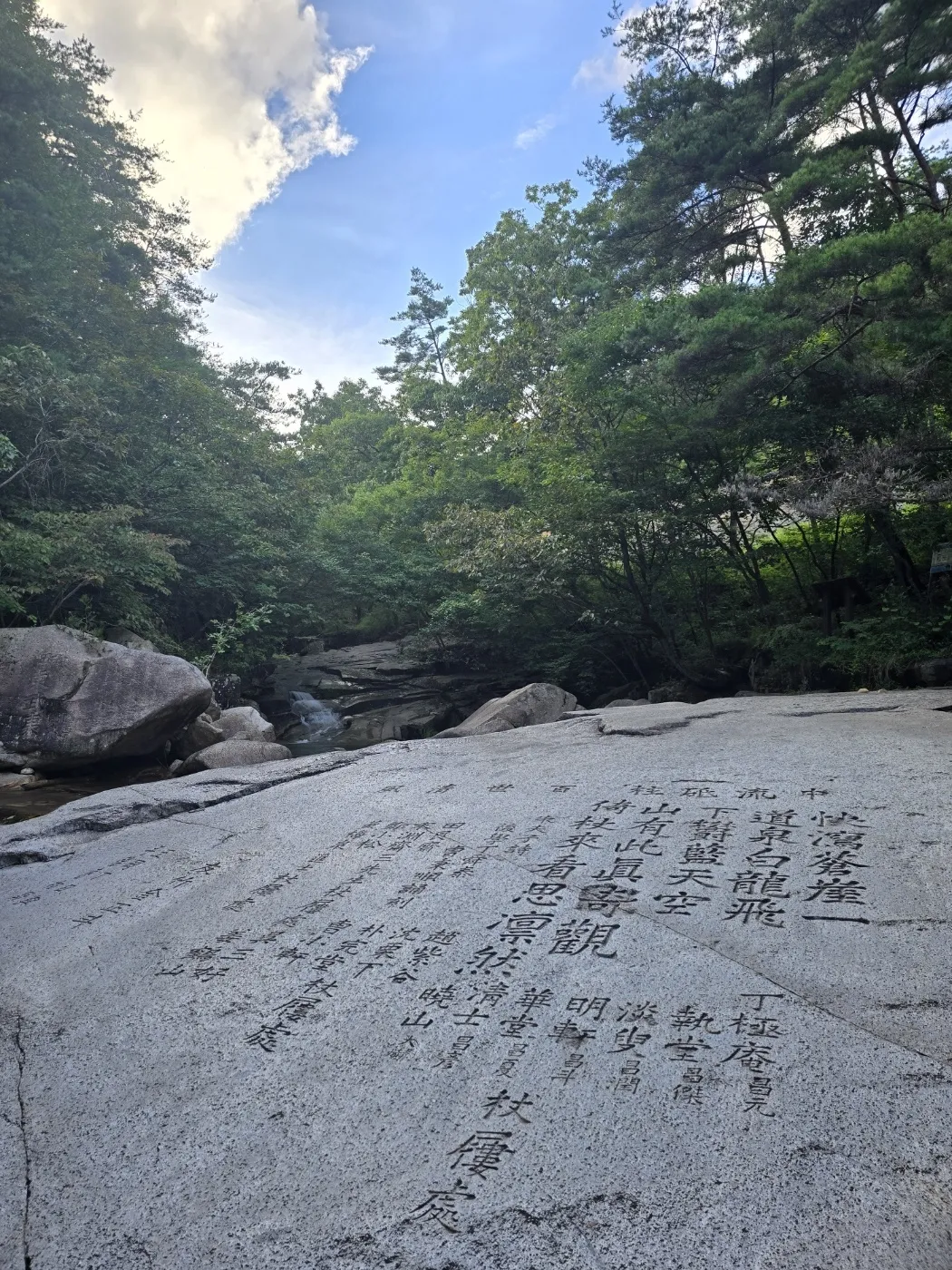 도림사 가는길에 만나는 암반계류에는 이곳을 다녀간 옛 선인들이 새겨놓은 글귀를 만날 수 있다. thumbnail - 도림사 가는길에 만나는 암반계류에는 이곳을 다녀간 옛 선인들이 새겨놓은 글귀를 만날 수 있다.