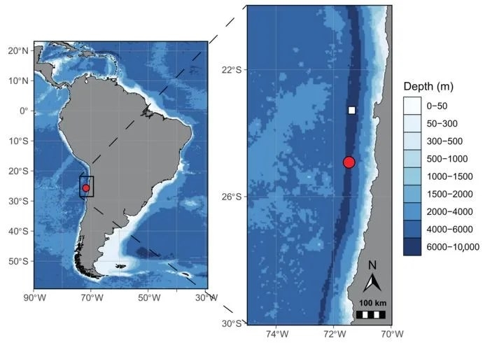 아타카마 해구의 위치. JohannaWeston, ©WoodsHole Oceanographic Institution