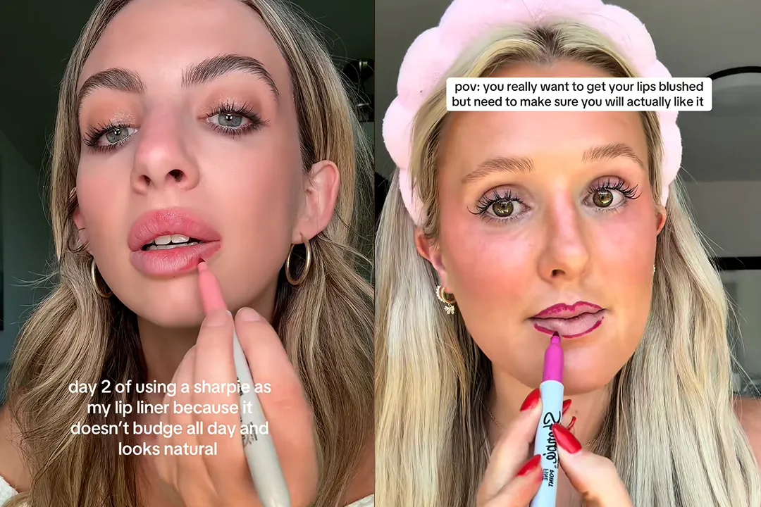 유성펜으로 입술 라인을 그리는 여성들. 틱톡 rachelmadisoncarlisle, kaitlyn.curtis2 캡처 thumbnail - 유성펜으로 입술 라인을 그리는 여성들. 틱톡 rachelmadisoncarlisle, kaitlyn.curtis2 캡처