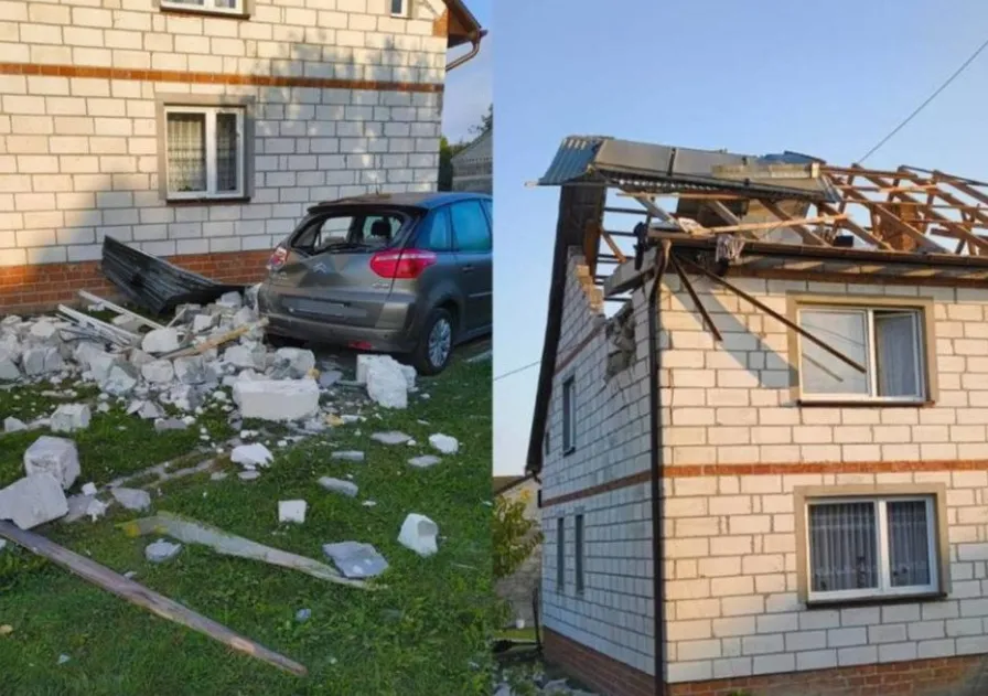 thumbnail - 러시아 드론이 북대서양조약기구(NATO·나토) 회원국인 폴란드 영공을 침범하면서 피해가 발생했다. 사진은 드론 추락으로 파손된 폴란드 루블린주 비리키 마을의 한 주택. 현지 언론 제공