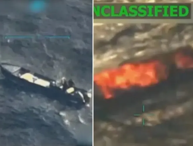 thumbnail - 15일(현지시간) 미군이 남부사령부 관할 지역에서 베네수엘라 마약 밀매 카르텔과 마약 테러리스트들에 대한 두 번째 물리적 공격을 수행했다. 트럼프 트루스소셜 영상 제공