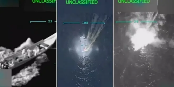 thumbnail - 지난 2일(현지시간) 미국이 남 카리브해에서 베네수엘라의 마약 운반선을 향해 군사작전을 펼쳤다. 사진은 미군의 공격을 받아 폭발하는 마약 운반선. 트럼프 대통령 트루스소셜 캡처