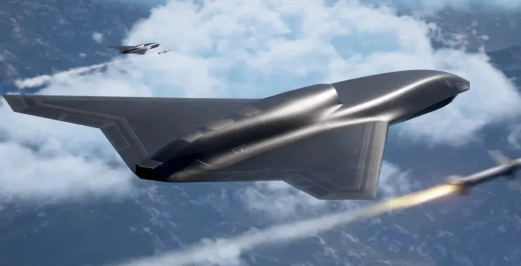 thumbnail - 신형 전투 드론 ‘벡티스’가 적 방공망을 겨냥해 공대지 미사일을 발사하는 시뮬레이션 장면. 록히드마틴 제공