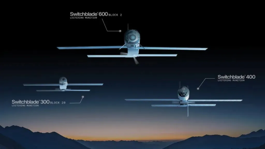 thumbnail - 스위치블레이드 300, 400, 600 블록2 등 최신 계열 모델을 함께 보여주는 에어로바이런먼트의 홍보 그래픽. 사진=에어로바이런먼트