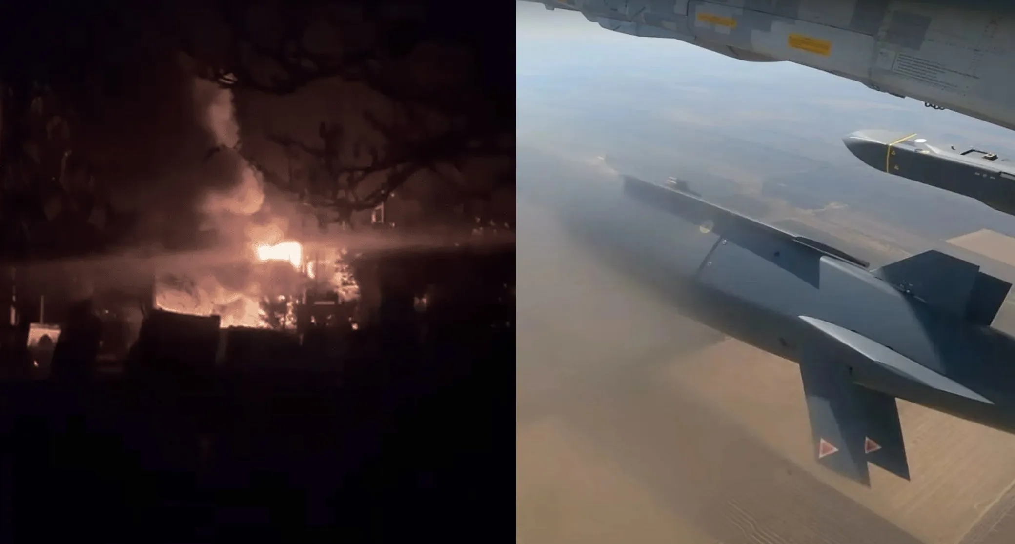 thumbnail - 공습으로 불타는 브랸스크 화학 공장과 발사되는 스톰 섀도 미사일.